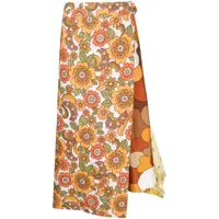 colville jupe mi-longue asymétrique à fleurs - orange