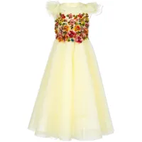 marchesa kids couture robe en tulle à fleurs brodées - jaune