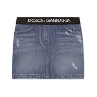 dolce & gabbana kids minijupe en jean à taille logo - bleu