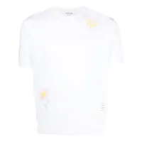 thom browne t-shirt en coton à fleurs brodées - blanc