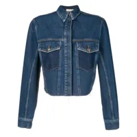 nk veste en jean crop à poches à rabat - bleu