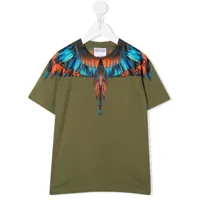 marcelo burlon county of milan kids t-shirt en coton imprimé à plumes - vert