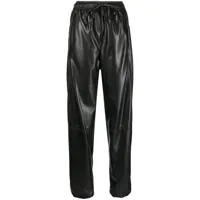 low classic pantalon en cuir artificiel à lien de resserrage - noir