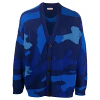 valentino garavani cardigan en laine vierge à motif camouflage - bleu
