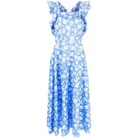 bambah robe mi-longue à fleurs - bleu