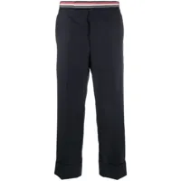 thom browne pantalon de tailleur crop à bande tricolore - bleu
