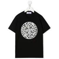 stone island junior t-shirt en coton à logo imprimé - noir