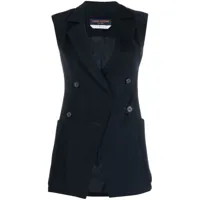 louis vuitton pre-owned veste sans manches croisée à revers crantés (2010) - bleu