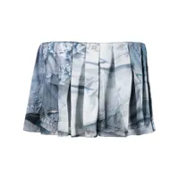 natasha zinko jupe-short plissée à imprimé denim - bleu