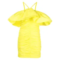 msgm robe courte froncée à volants - jaune