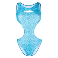 marine serre maillot de bain imprimé lozenge à découpes latérales - bleu