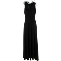 styland robe longue bordée de plumes à design sans manches - noir