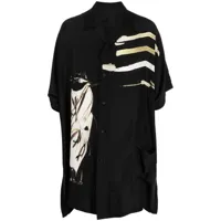 yohji yamamoto chemise en soie à imprimé peinture - noir