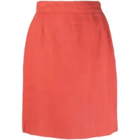 chanel pre-owned jupe en lin à taille haute (années 1980) - rouge