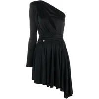 philipp plein robe plissée à design asymétrique à une épaule - noir