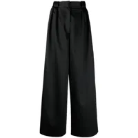 khaite pantalon palazzo en satin à détails plissés - noir