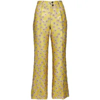 la doublej pantalon évasé hendrix à fleurs brodées - jaune
