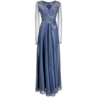 talbot runhof robe longue métallisée à col v - bleu