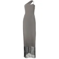 nanushka robe longue frangée à design asymétrique à une épaule - gris