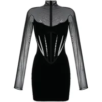 mugler x mugler robe courte à empiècements transparents - noir