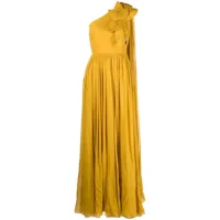 elie saab robe longue en soie à design asymétrique à une épaule - jaune