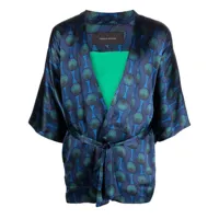 ozwald boateng veste imprimée à taille nouée - bleu