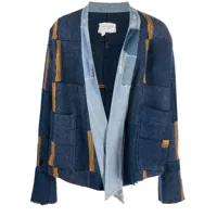 greg lauren manteau court à design patchwork - bleu