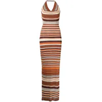 aya muse robe longue rayée à design sans manches - multi/ orange/ tan/ black