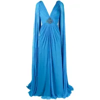 jenny packham robe longue sylvia à manches drapées - bleu