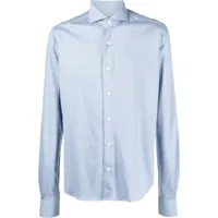 orian chemise en coton mélangé à col italien - bleu