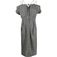 thierry mugler pre-owned robe mi-longue à taille nouée - gris