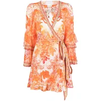 camilla robe portefeuille en soie à imprimé graphique - orange