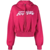 versace jeans couture hoodie crop à logo brodé - rose