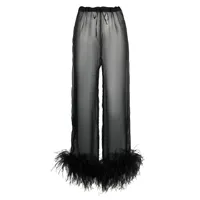 oséree pantalon en soie bordé de plumes - noir