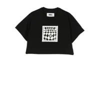 mm6 maison margiela kids t-shirt crop à imprimé graphique - noir