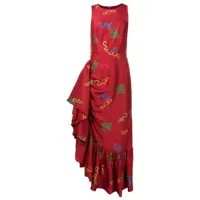 isolda robe en soie ariel à volants - rouge
