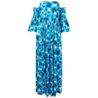 isolda robe fleurie maria à épaules dénudées - bleu