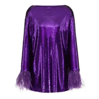 valentino garavani robe courte bordée de plumes à sequins - violet