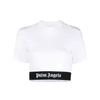 palm angels t-shirt crop à bande logo - blanc