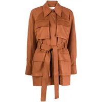 low classic veste ceinturée en cuir à carreaux - marron