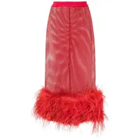 atu body couture jupe longue transparente à bordure de plumes - rouge