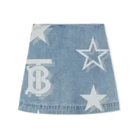 burberry kids jupe en jean à étoiles imprimées - bleu