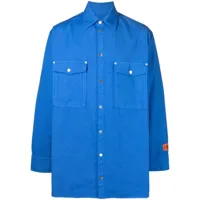 heron preston chemise boutonnée à patch logo - bleu