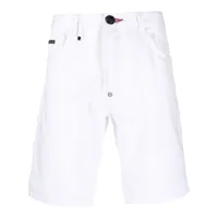 philipp plein short en jean à plaque logo - blanc