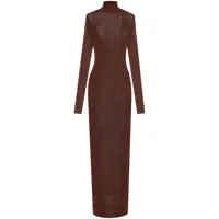 saint laurent robe longue en maille à design nervuré - marron