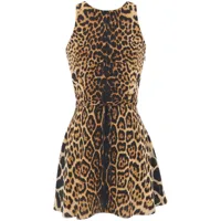 saint laurent robe courte en soie à imprimé léopard - marron