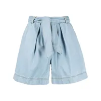 pinko short en jean à taille ceinturée - bleu