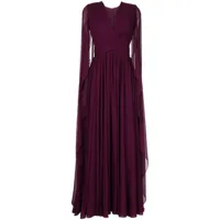 elie saab robe longue plissée à effet de cape - violet