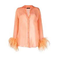 oséree chemise plumage à manches ornées de plume - orange