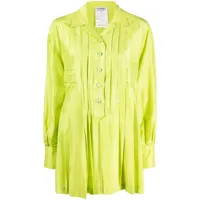 chanel pre-owned chemise plissée en soie à boutons cc (années 1990) - vert